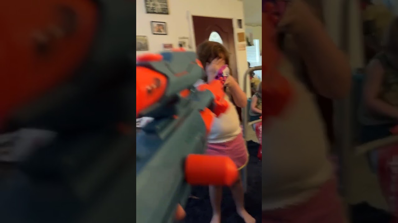 Guy shoots nerf and dart hits little girl on eye