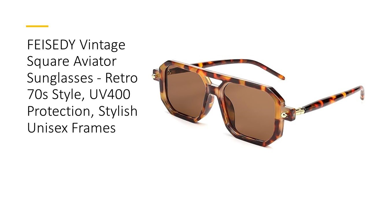 Retro Aviator Sunglasses, Classic 70s Square Frame, UV400 Protection Retro Square Aviator Sunglasses Vintage Fashion Plastic  main image 2