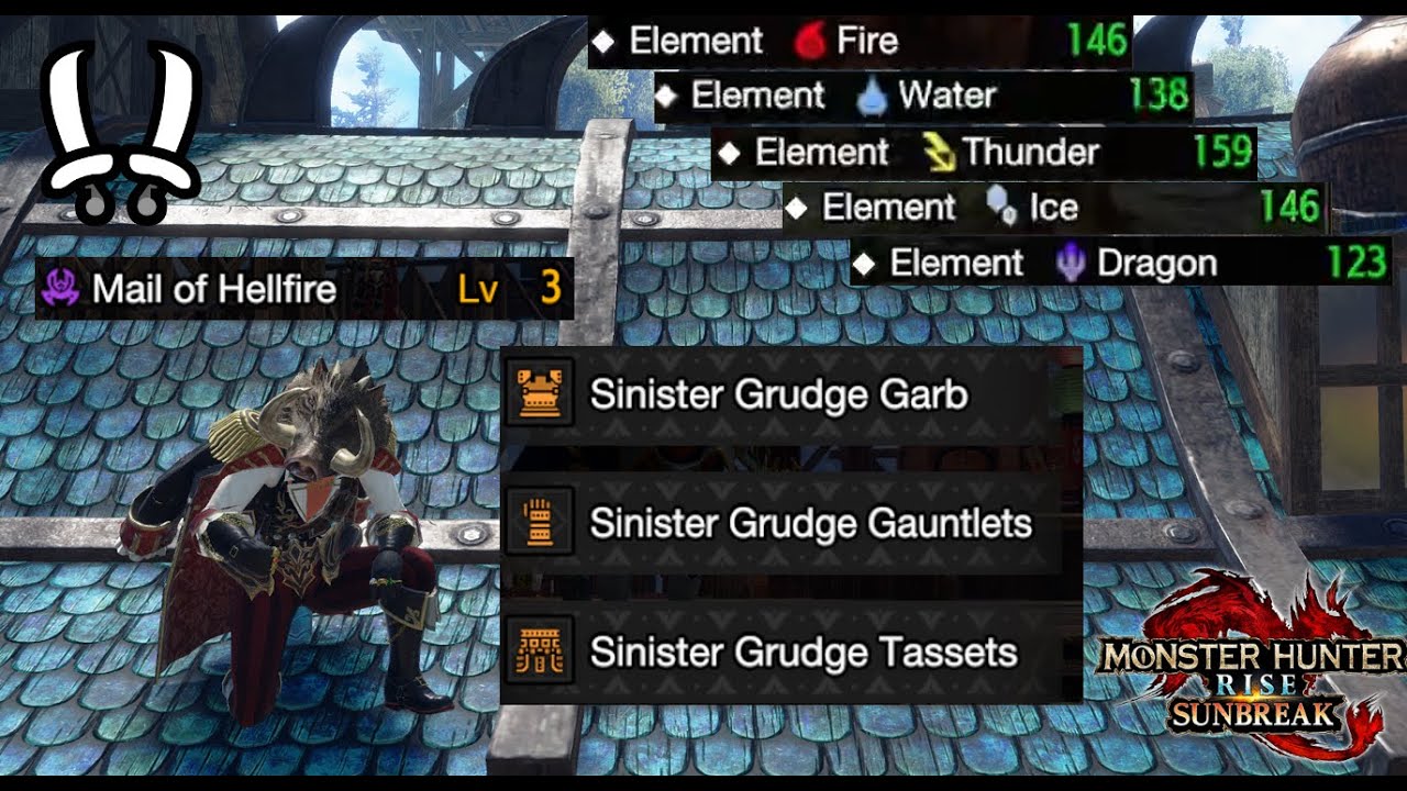 [Monster Hunter Rise Sunbreak] Mail of Hellfire Lv 3 Elemental Dual