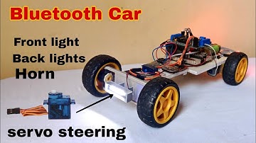 Arduino Blutooth Cantrol Car With Servo Steering, Front Light & Black Light,Horn Using Arduino nano