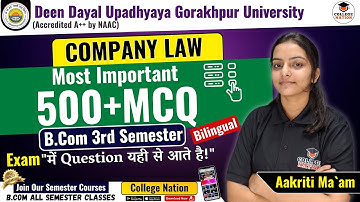 Company Law | Lec - 6 | Bilingual most important mcqs | B.com 3rd Semester Exam | For DDU