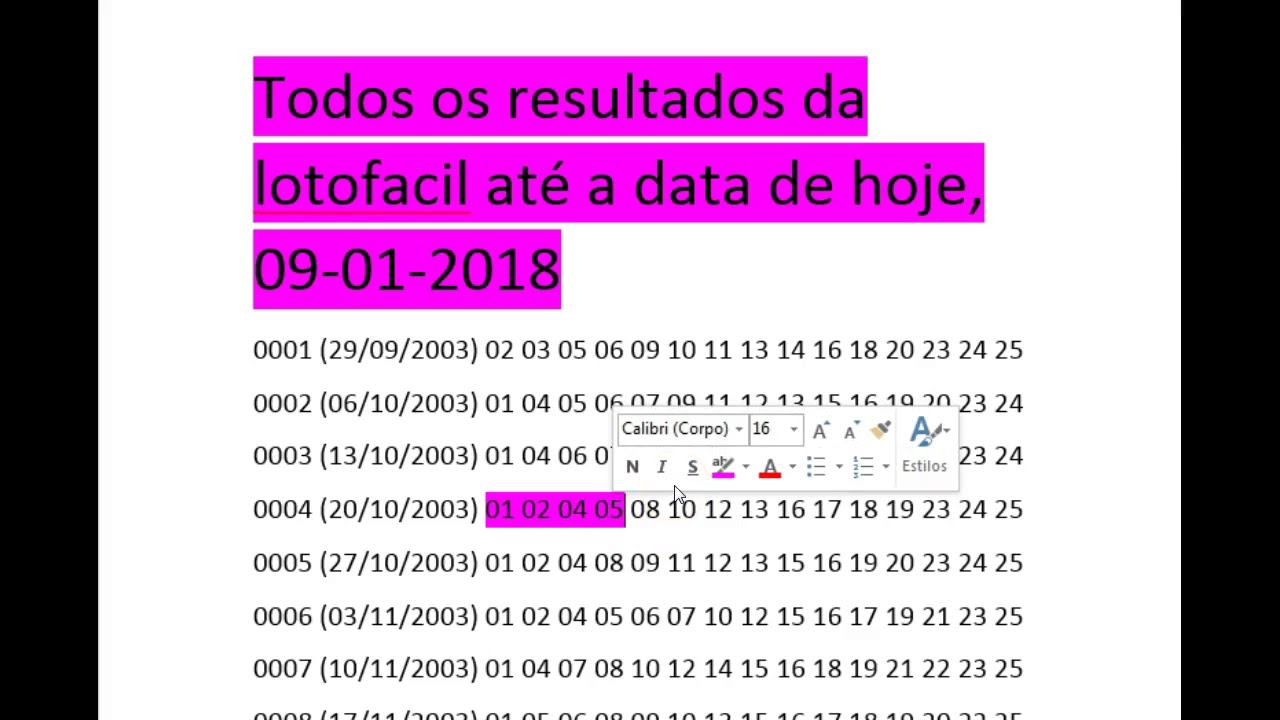 últimos resultados da lotofácil