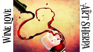 Beginners learn to paint full acrylic art lesson of wine pouring into a Glass making a heart 2 hoot. This is a Live Streaming Art class 