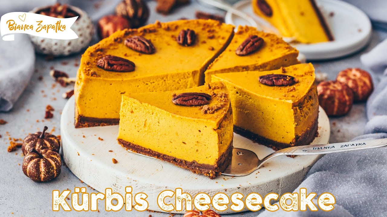 Veganer Kürbis Cheesecake - New York Style Käsekuchen ohne Ei - YouTube