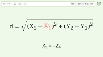 Find the distance between two points p1 (-22,-7) and p2 (61,17): Step-by-Step Video Solution