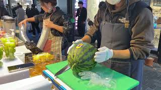 KOREAN Perfect Watermelon Cutting Technique  Street Food in Myendong #shorts #food #streetfoo