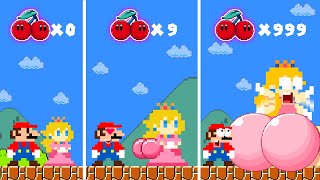 Super Mario Bros. but Mario and 999 Cherry Powerups turn Peach to Giant BUTT | Game Animation