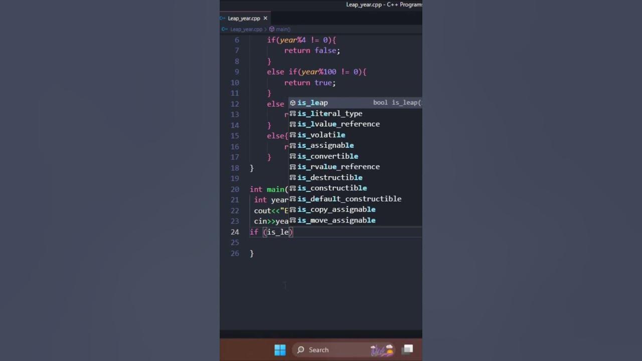 Cpp program to check leap year ytshort ytshorts codmobile bgmi 