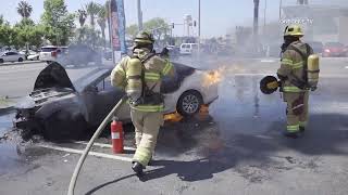 Stubborn Car Fire In Furniture Store Parking Lot