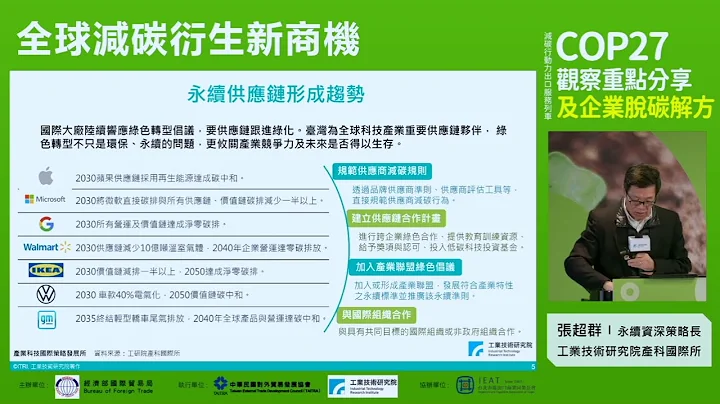 引言-全球减碳衍生新商机 张超群 产科国际所永续资深策略长 工业技术研究院 - 天天要闻