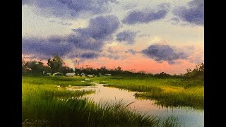 How to paint cloudy Landscape in watercolor