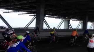 2014 - 5 Boro Bike Tour going over the Verrazano Bridge