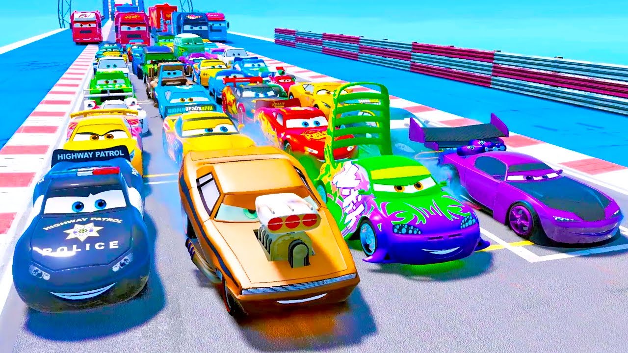 A lot of Cars 3 Lightning McQueen Police, Boost, Wingo, Snot Rod, Cruz Ramirez, Racer Trucks