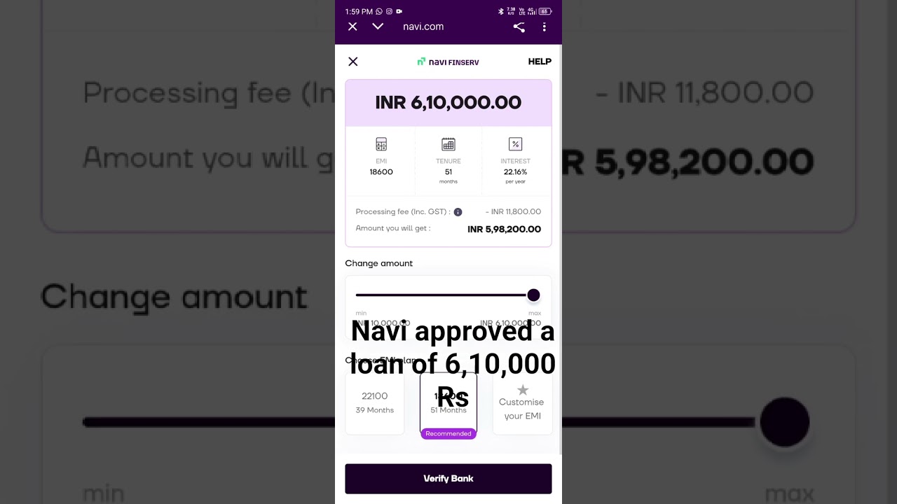 Navi 6,10,000 Rs Loan 