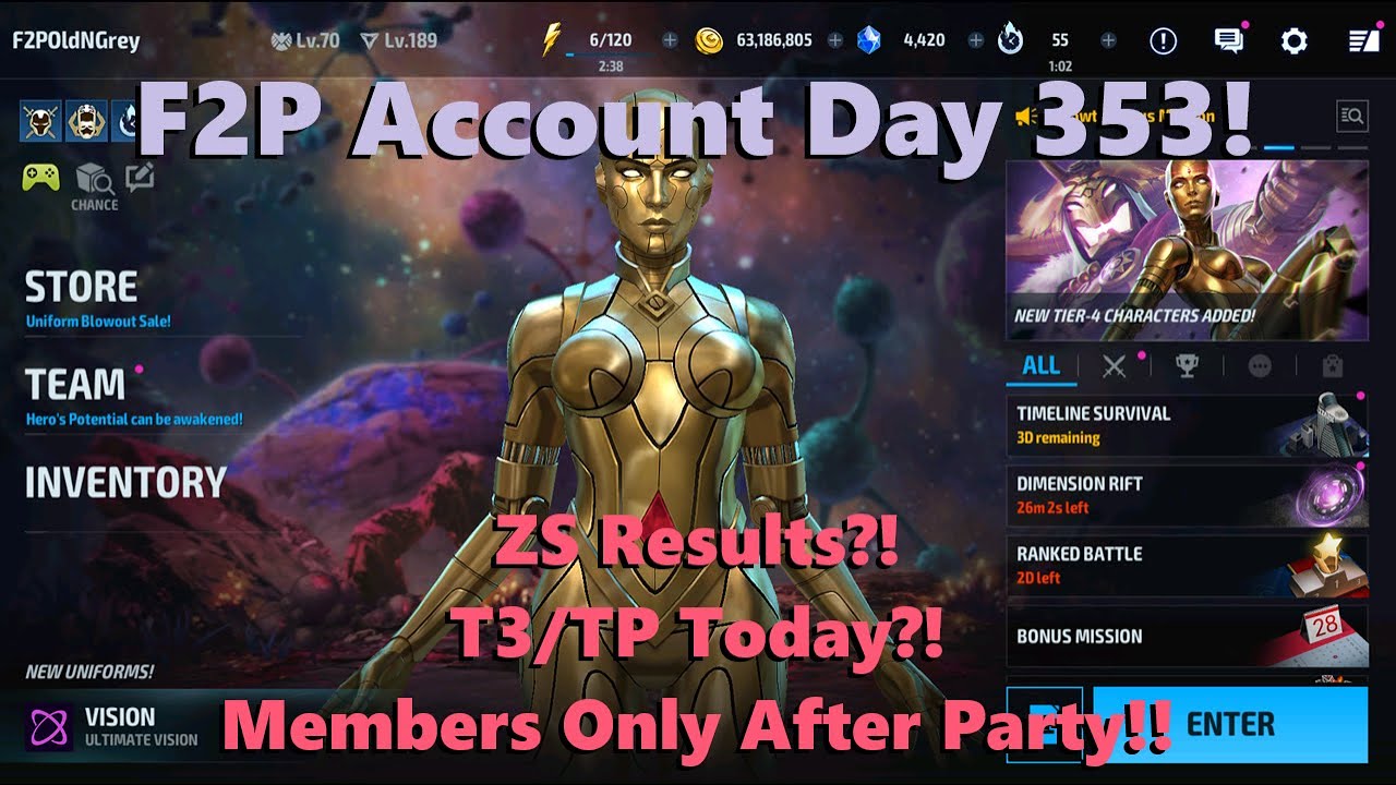 Marvel Future Fight: F2P Account Day 353!  Members Only After Party! T3/TP Today?! ZS Results?! 🎉🤓🍹