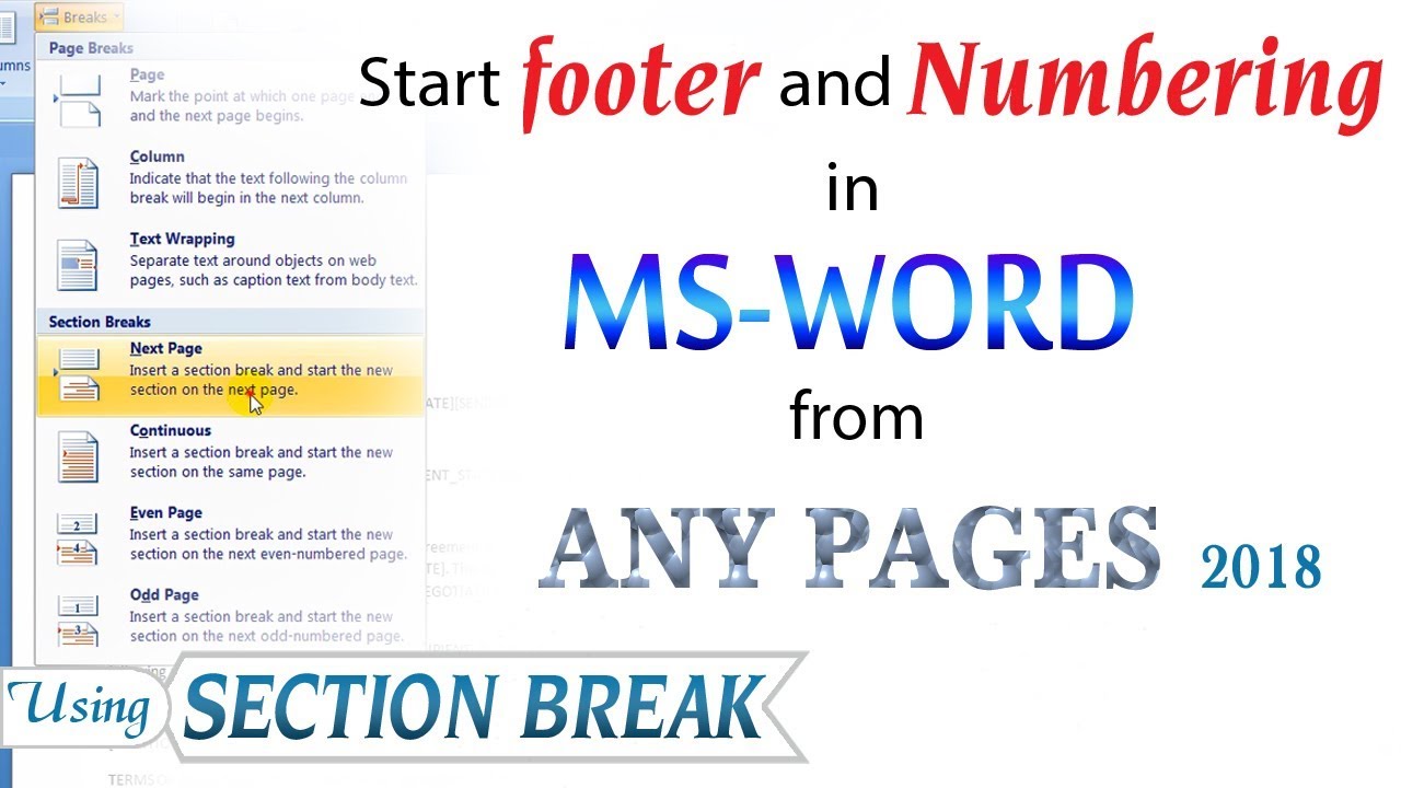 Start footer from different page in MS-WORD 2007/2010/2016 