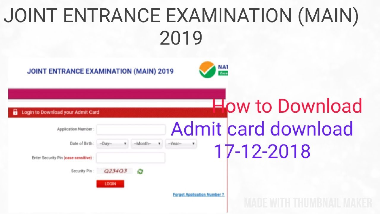 JOINT ENTRANCE EXAMINATION (MAIN) 2019 How to Download Admit Card YouTube