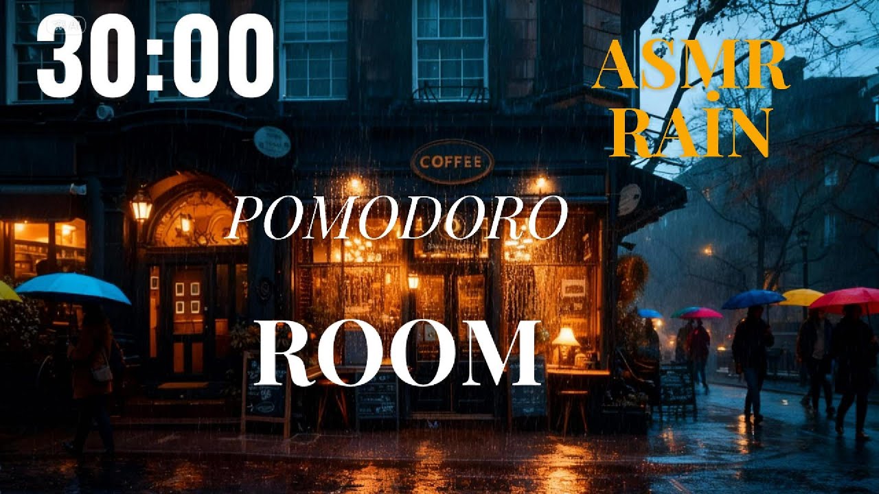 ASMR Rainy Day Study Session | Cozy Café Ambience + Pomodoro Timer (30 ...