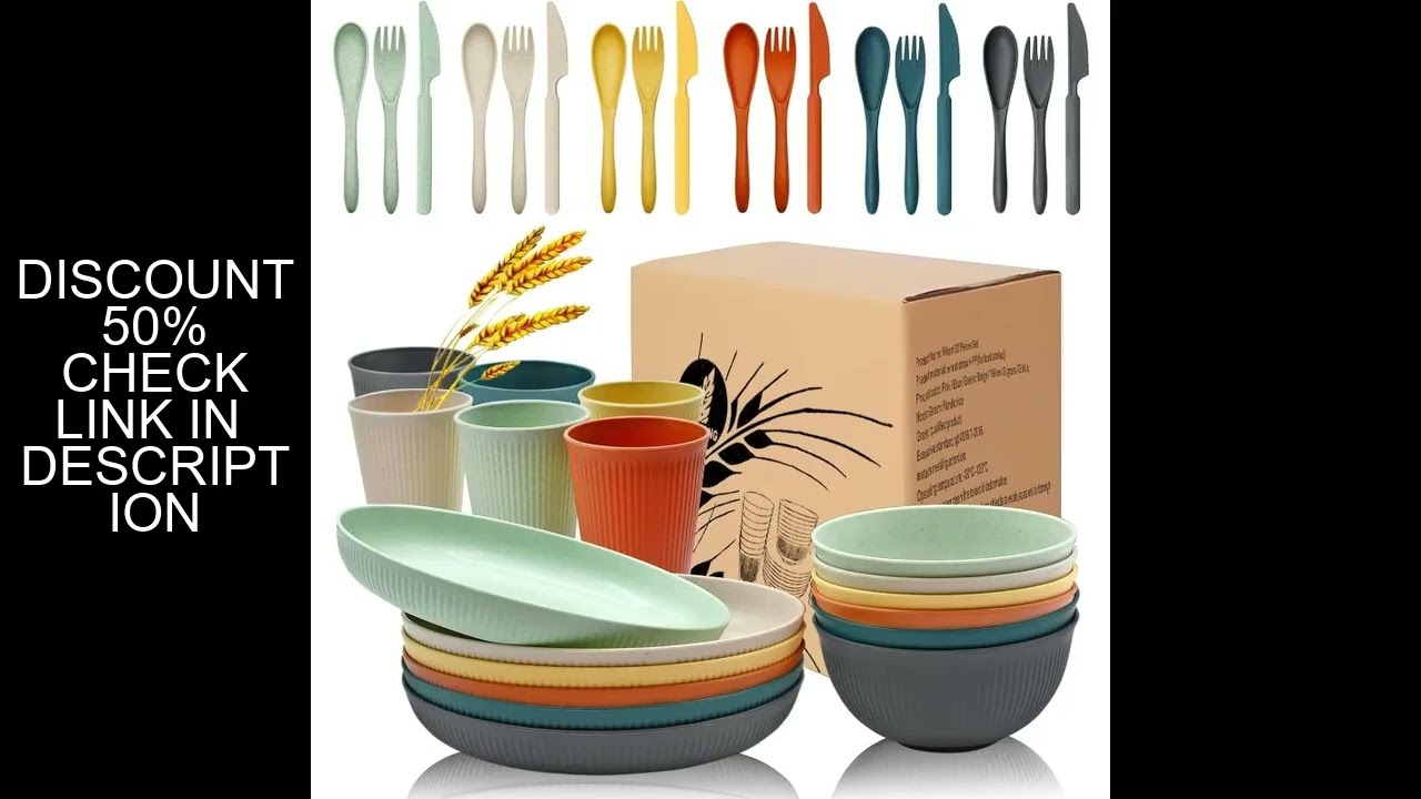 Wheat Straw Dinnerware Sets with Plates, Cups, Knives, Forks and Spoons Reusable Plates Dishwasher a