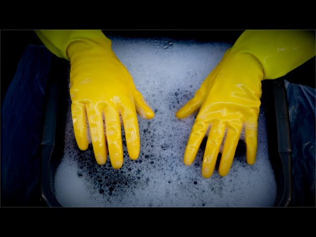 ASMR Washing Dishes Wearing Marigold Gloves (No Talking)