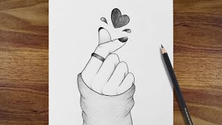 How To Draw A Tumblr Korean Heart Easy Step By Step For Beginners | Happy Valentines Day Drawing