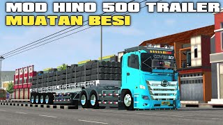 SHARE MOD TRUCK HINO 500 TRAILER MUATAN BESI || MOD BUSSID TERBARU