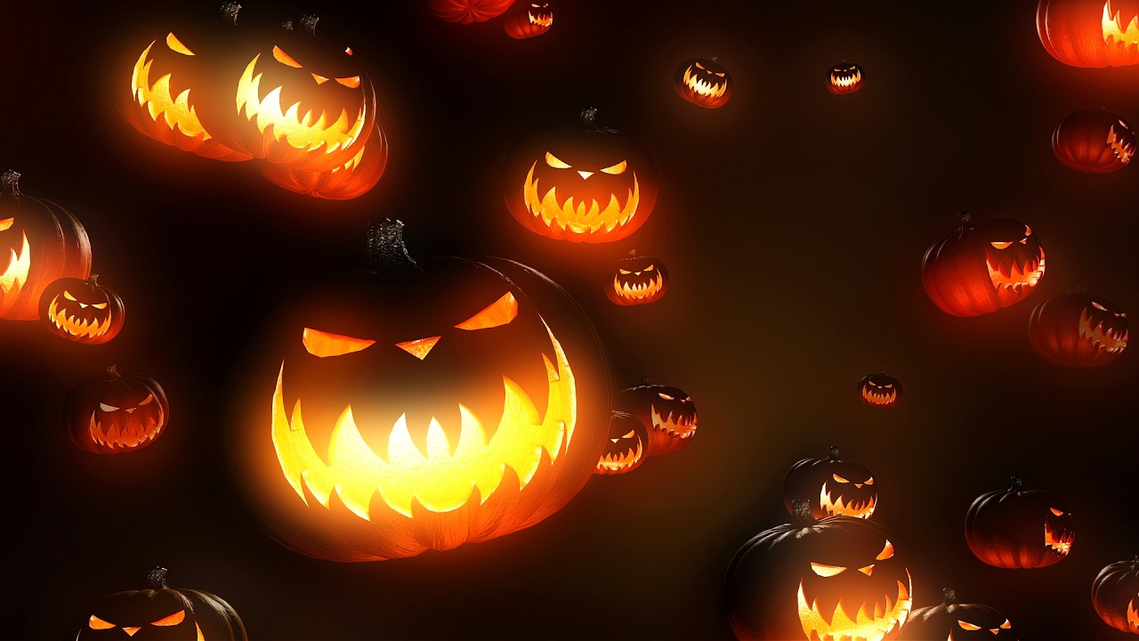 Flying Spooky Jack-O’-Lanterns 🎃 6 Hours of Dark Halloween Background | 4K No Sound