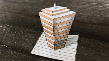 How to draw 3D skyscraper on paper - 3D Trick art illusion on line