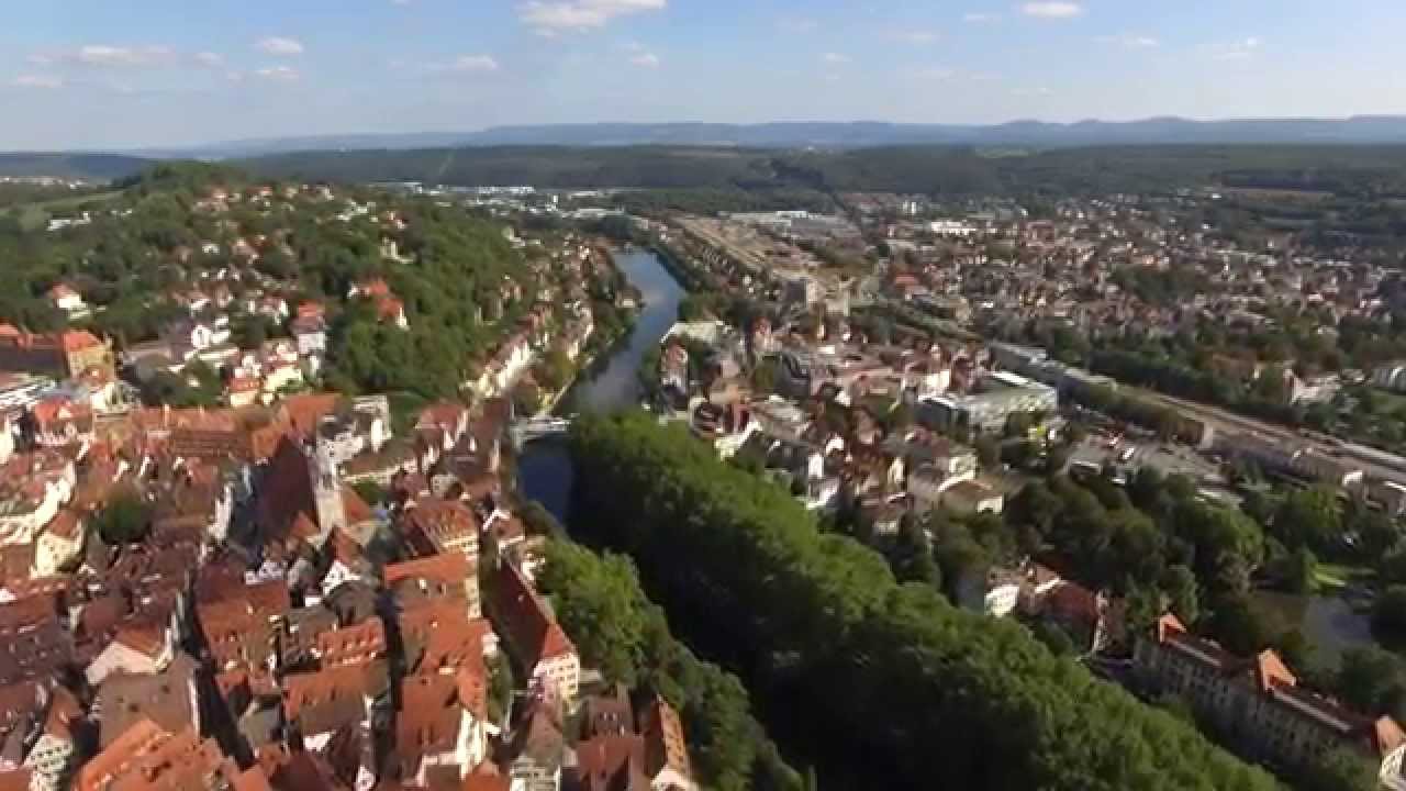 City of Tübingen from above 4K UHD DJI Phantom 3 aerial
