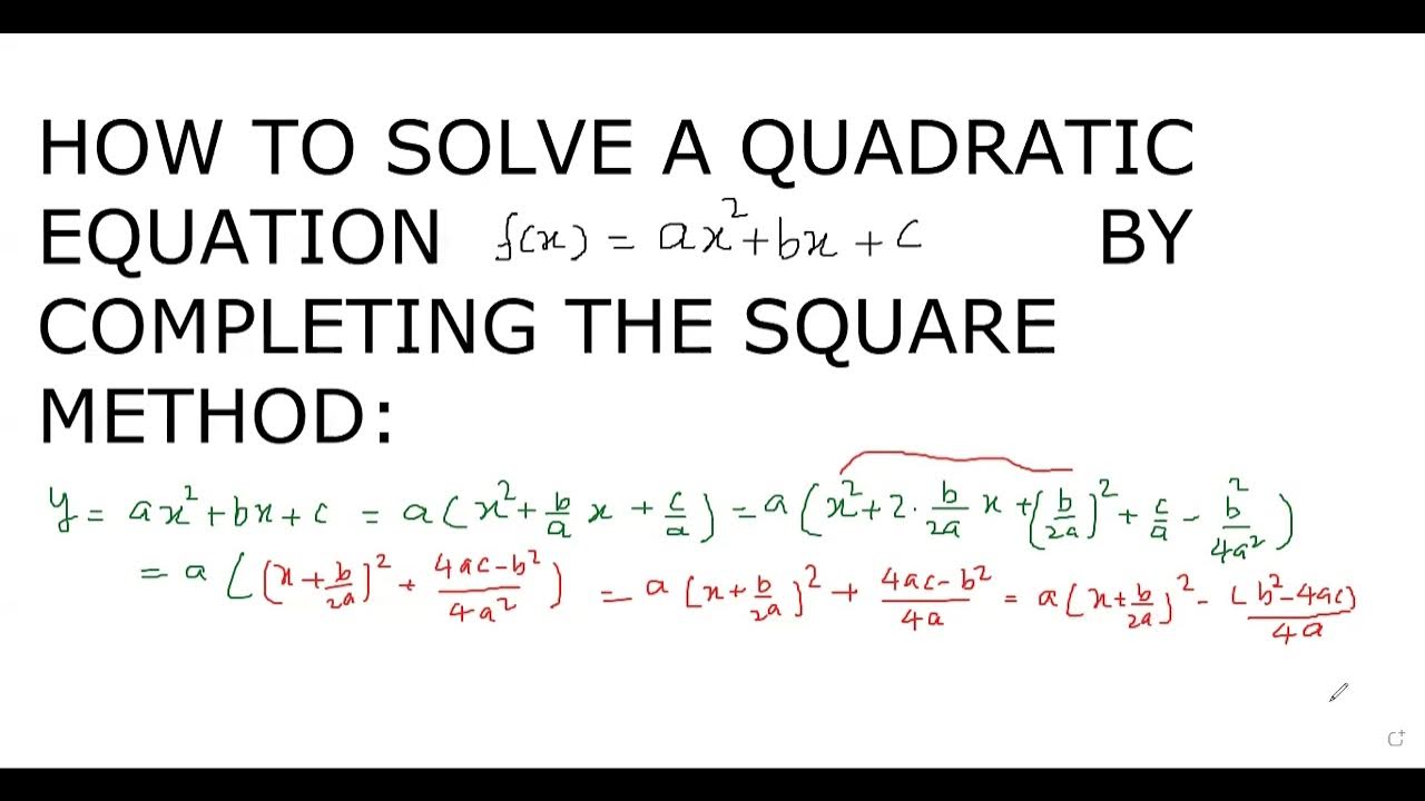COMPLETING THE SQUARE ax^2+bx+c=0 - YouTube