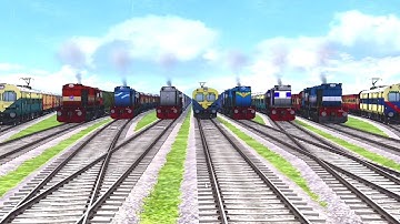 9 TRAINS CROSSING EACH OTHER ON BUMPY FORKED DIAMOND RAILROAD CROSSING | Train Simulator 2022