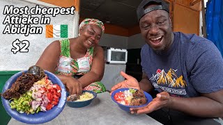 The MOST Cheapest Street FOOD in Abidjan,Côte d'Ivoire 🇨🇮, West Africa !! Attieke Garba,village food