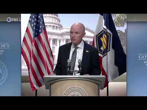 Utah Gov. Spencer Cox speaks to media at monthly news conference