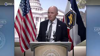 Utah Gov. Spencer Cox speaks to media at monthly news conference