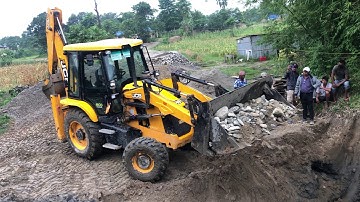 JCB Backhoe Loader Making A Bridge Foundation - JCB Working Bridge Construction Video