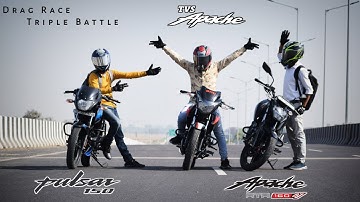 TVS Apache RTR 160 4V BS6 Vs TVS Apache RTR 160 2V BS6 Vs Bajaj Pulsar 150 BS6 | Drag Race