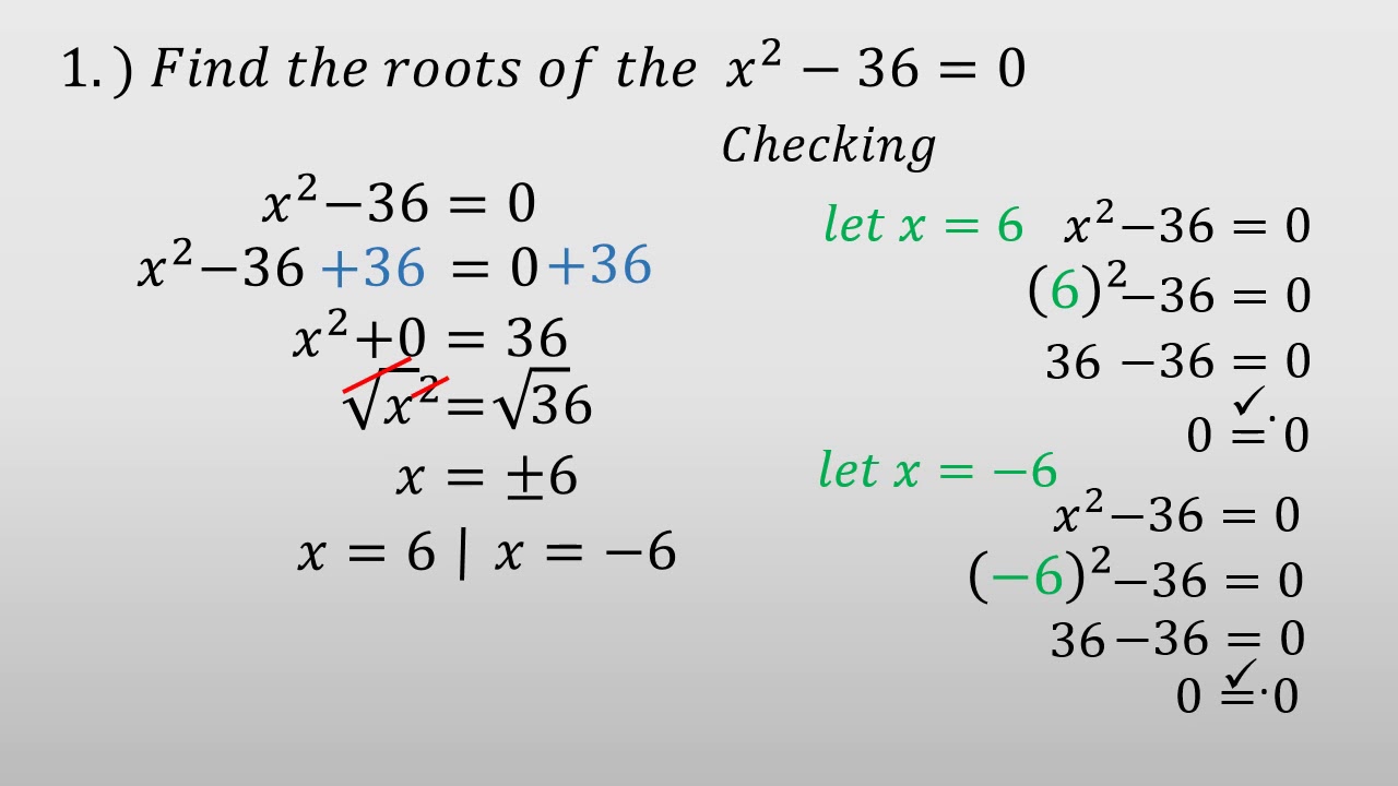 Solving Quadratic Equation By Extracting Square Root part 1 YouTube