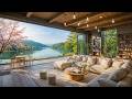 Tranquil Lakeside Ambience in the Morning ~ Gentle Jazz Piano &amp; Warm Fireplace for Deep Focus, Calm