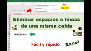 Eliminar espacios o lineas de una misma celda en Excel. Gratis y facil.