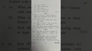 MCA  3rd sem Question paper of Android Mobile application development feb-2022