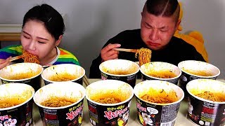 Who Eats 5 Cups of Fire Noodles First? Battle Mukbang Eating Sound