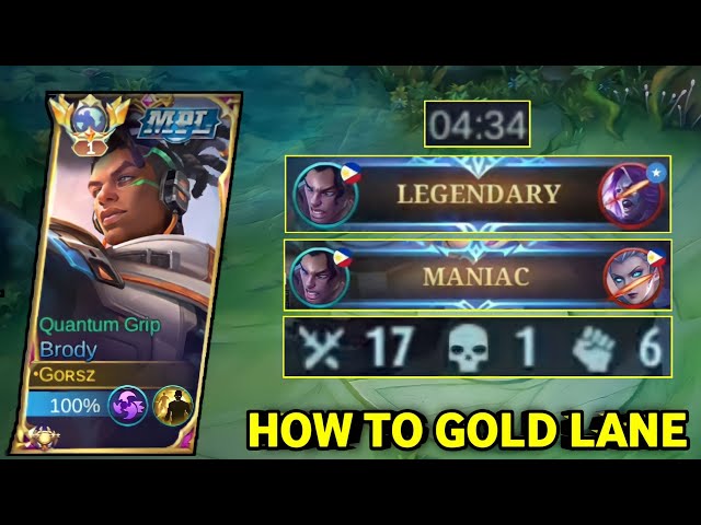 HOW TO GOLD LANE 1 VS 2 USING BRODY | 4 MINUTES LEGENDARY AND MANIAC | MLBB class=