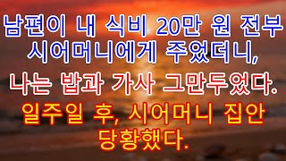 남편이 내 식비 20만 원 전부 시어머니에게 주었더니, 나는 밥과 가사 그만두었다. 일주일 후, 시어머니 집안 당황했다.| 시어머니-며느리 관계 | 인생 이야기 |