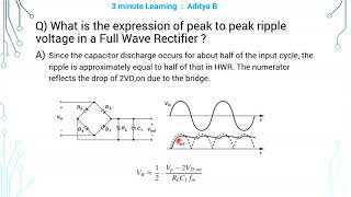 20 expression of peak to peak ripple voltage in a Full Wave Rectifier