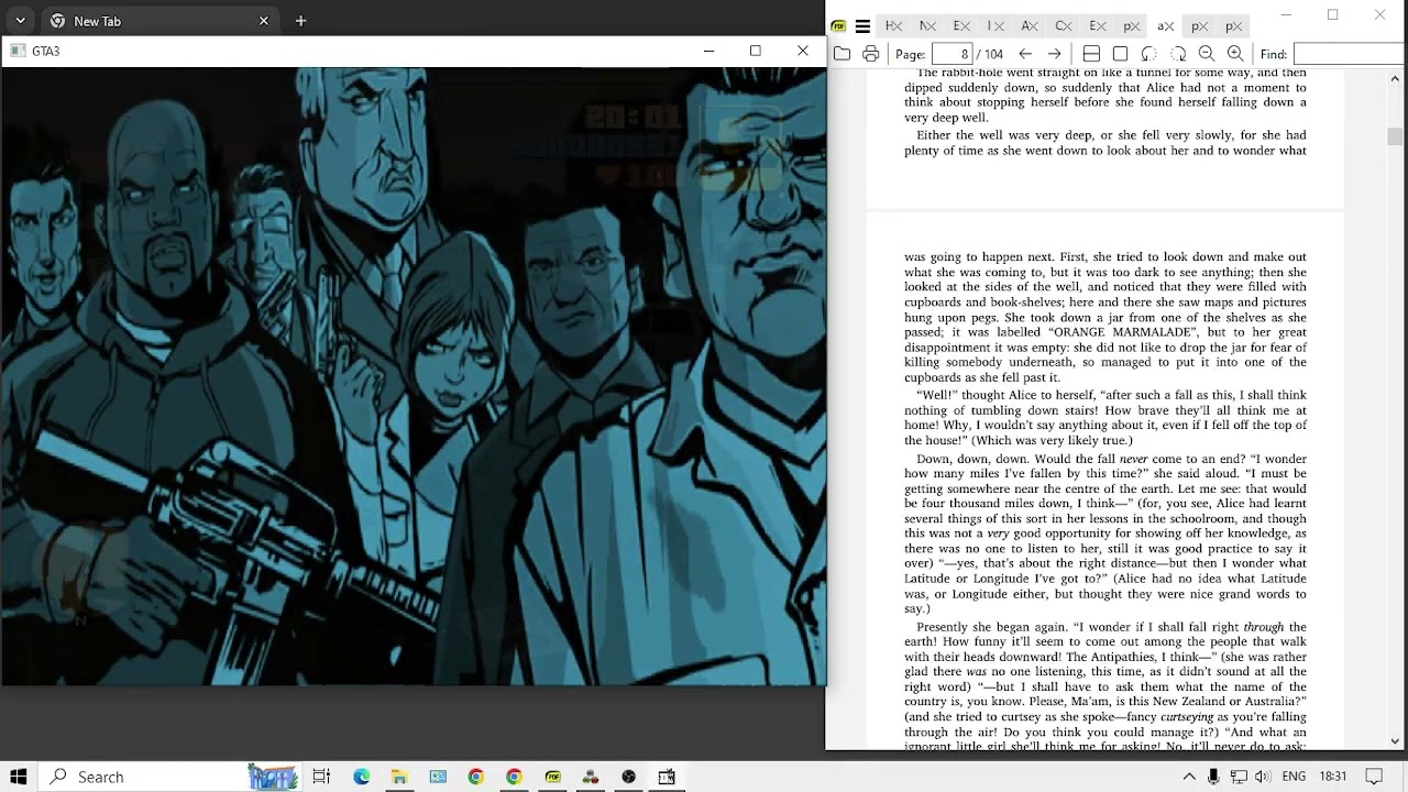 Attempting GTA 3 100% while reading a book(Alice in wonderland)