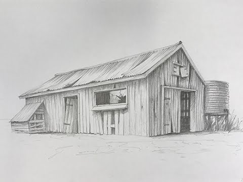 How to Draw an Old Farm Shack 2 - perspective, texturing and shading