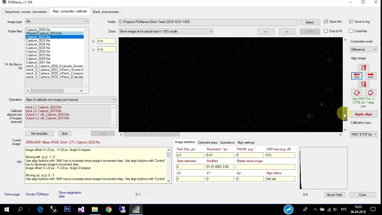 PGMania   image pair manual aligning calibration and stacking