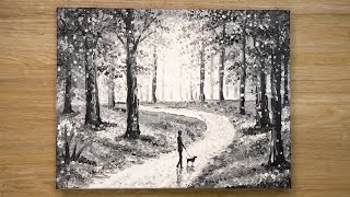 Painting a Forest in Shades of Grey / Cotton Buds Painting Technique #440