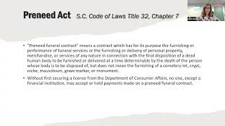 Preneed Funeral Contract Providers - South Carolina Law