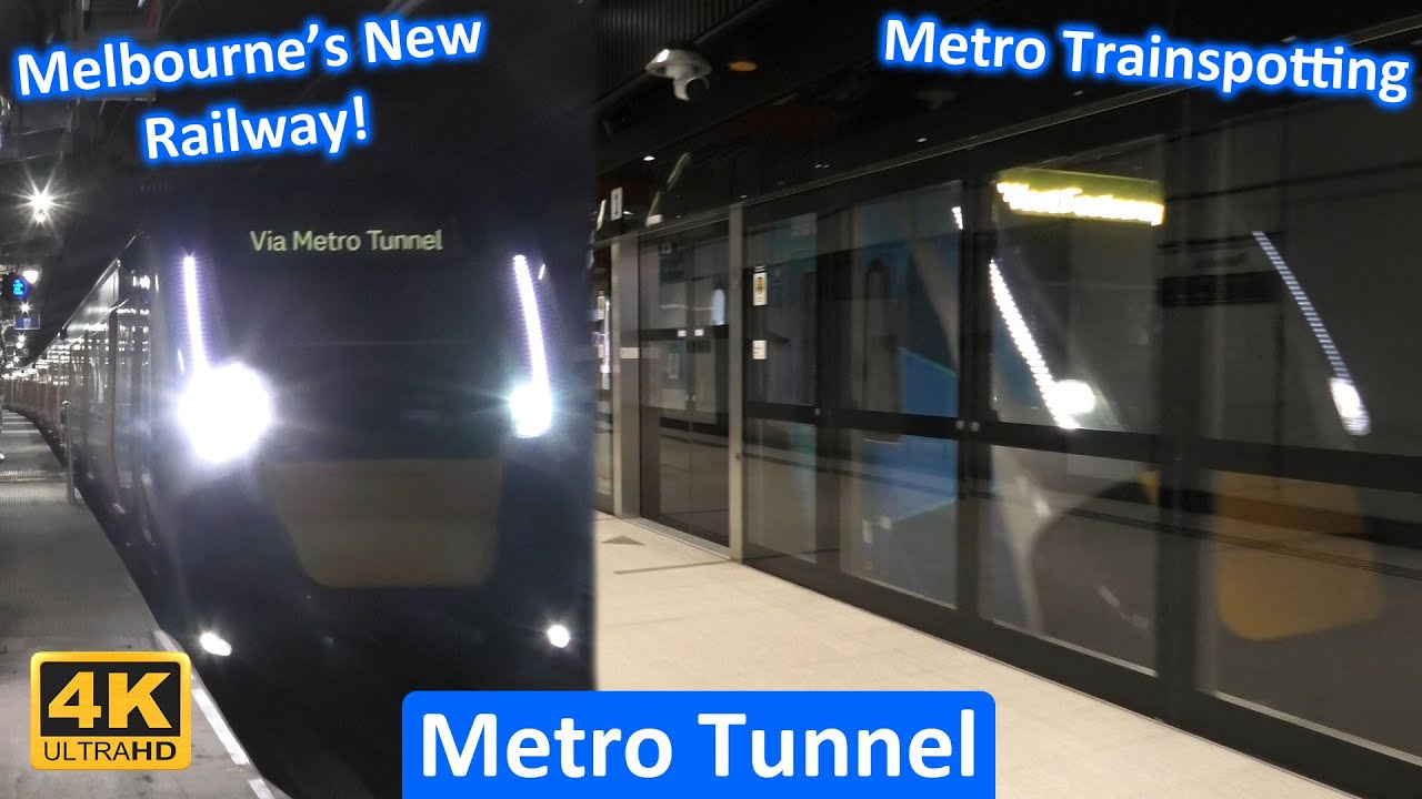 Поезда в тоннеле метро! Наблюдение за поездами в новом подземном железном пути Мельбурна! [4K]